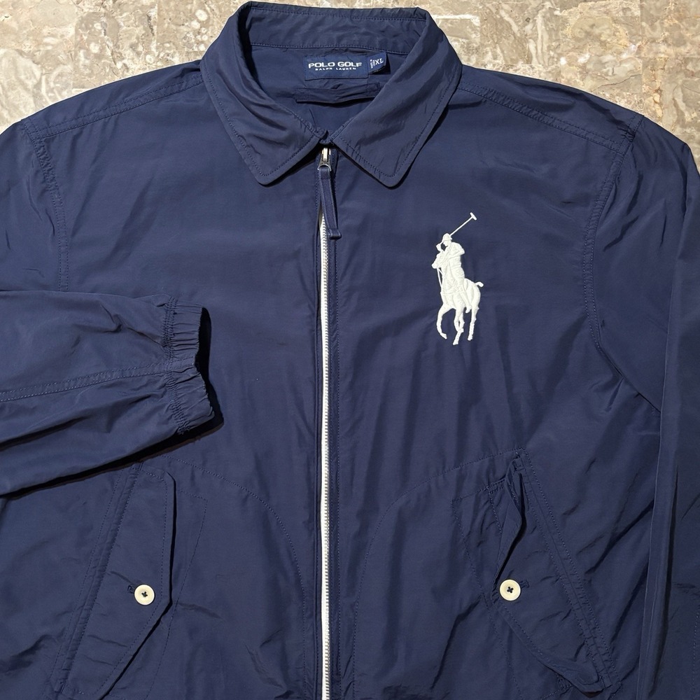Vintage Polo Ralph Lauren Jacket Mens XL Blue Big Pony Windbreaker Full Zip